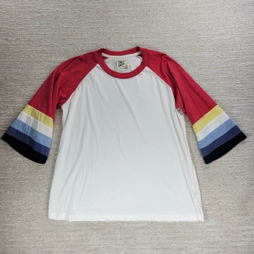 Camp Collection x Free People Yellowstone Tee M Rainbow Stripe Raglan 3/4 Sleeve